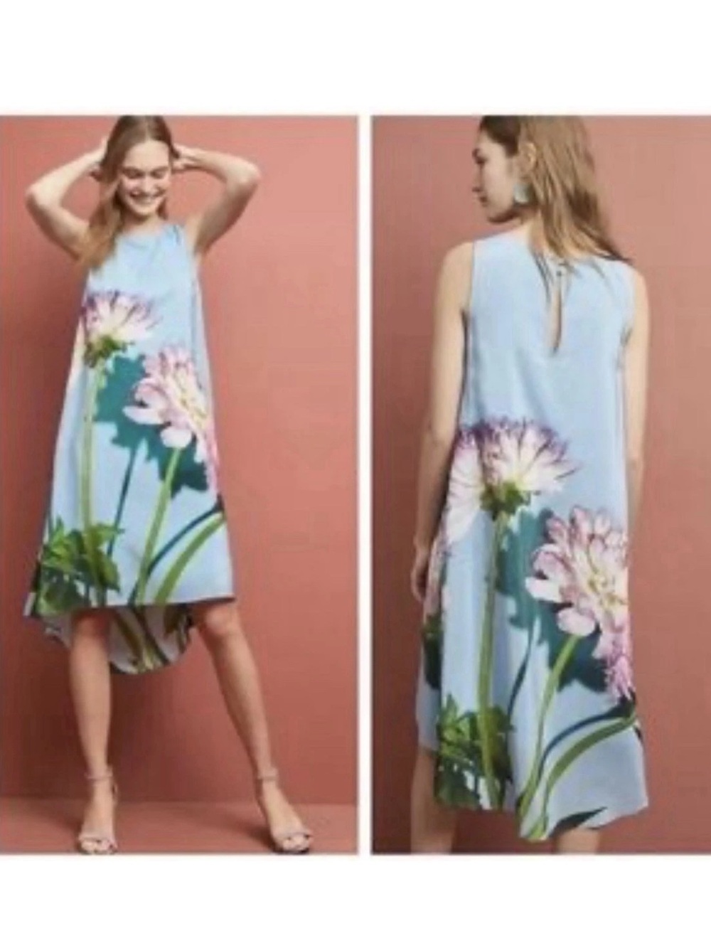 Anthropologie Photorealistic Silk Floral High Low Shift Dress Size 22W